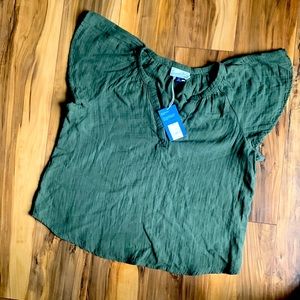 Olive green flutter sleeve top